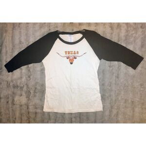 Texas Longhorn Port & Company Size Medium Baseball Tee 100% Cotton 3/4 Sleeve